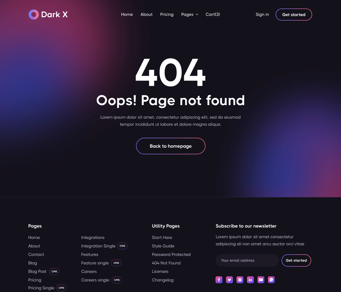 404 - Dark X Webflow Template