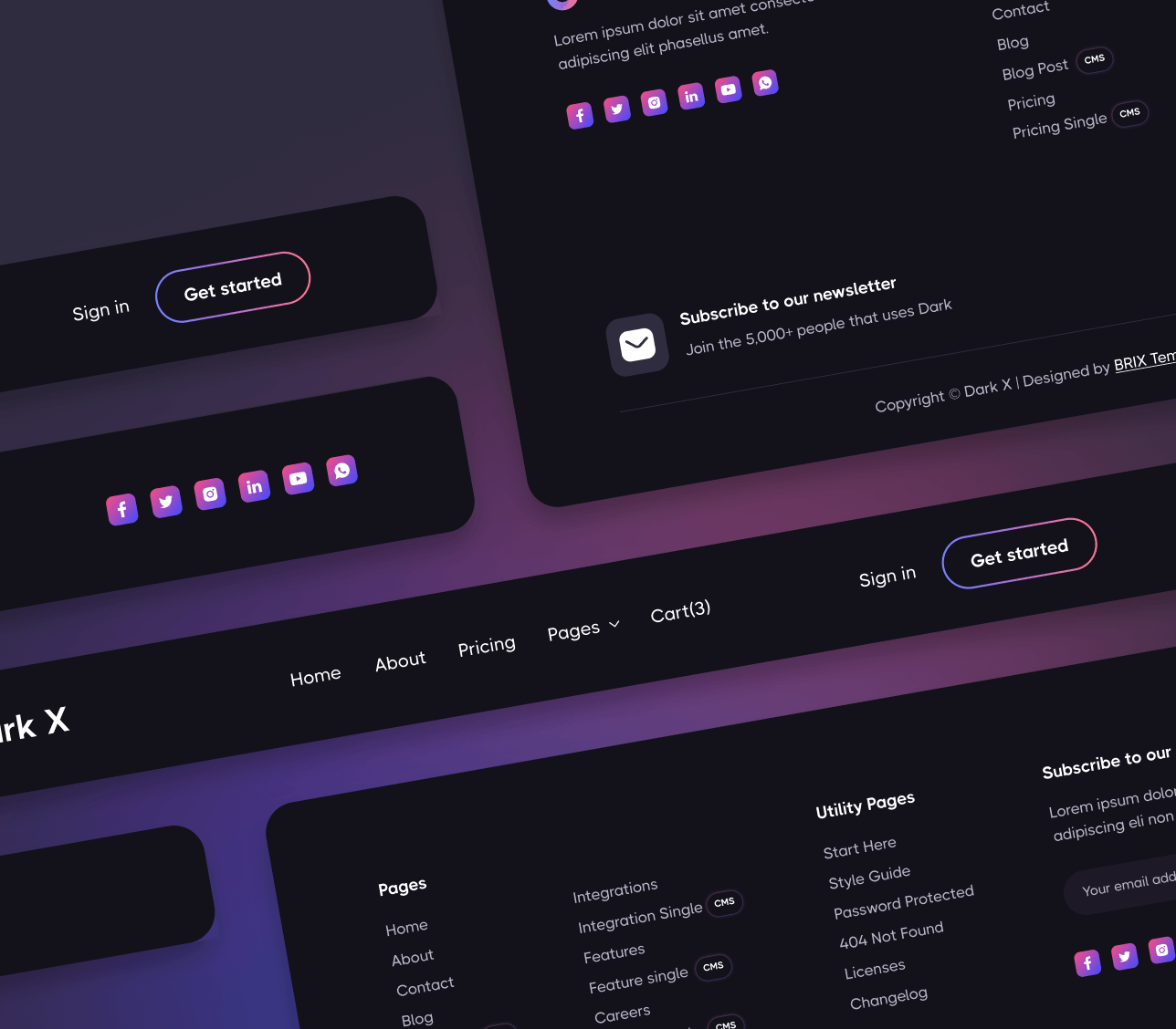 Headers And Footers - Dark X Webflow Template