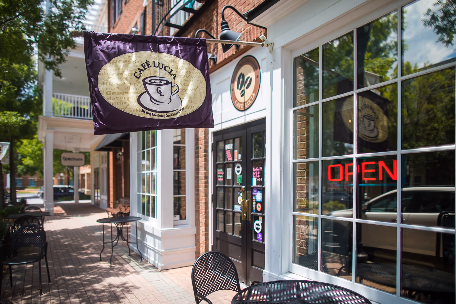Lucia café storefront near Victorian Village Apartments in downtown Marietta GA