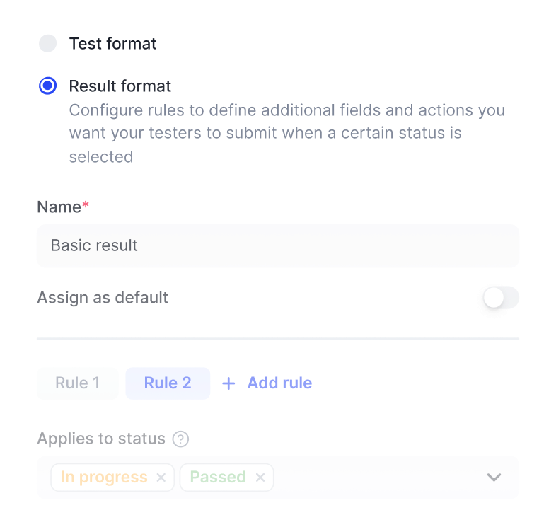 AI test case creation interface with a prompt to generate test cases for users not logging in with expired passwords, template dropdown set to text, and file upload area.