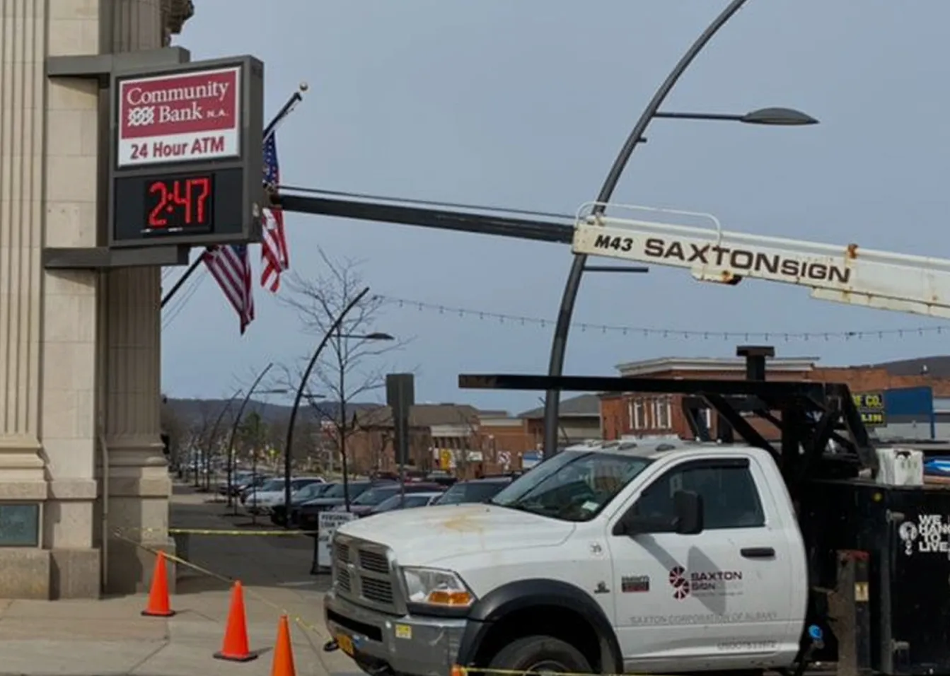 Bank sign with digital clock