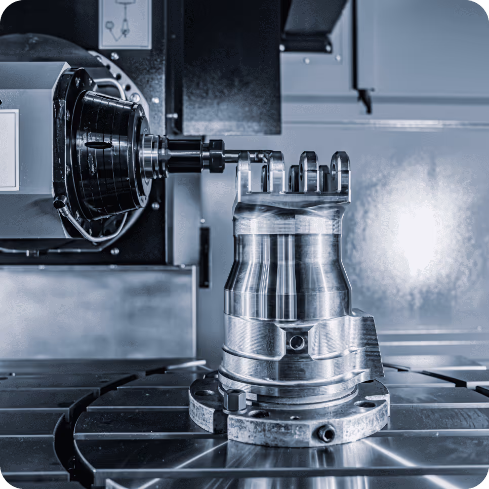 Precision CNC machining of a large cylindrical metal component.