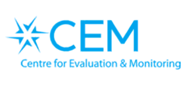 CEM logo with blue starburst and text for educational assessment services.