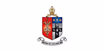 Coat of arms with shield, bishop’s mitre, and Latin motto for grammar school.