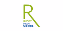 Rugby High School logo with green R and blue and green text.