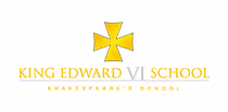King Edward VI School logo with yellow cross and text 'Shakespeare's School'.
