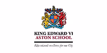 King Edward VI Aston School logo with heraldic crest and motto 'Educational excellence for our City'.