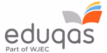 Eduqas logo with multicoloured book icon, part of WJEC exam board in the UK.