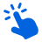 A blue icon of a hand with the index finger pointing upwards, surrounded by lines indicating a click.