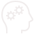 "Icon of a human head with gears symbolizing thinking and cognition.