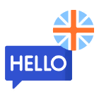 White document icon with text lines on blue square, representing English skills.