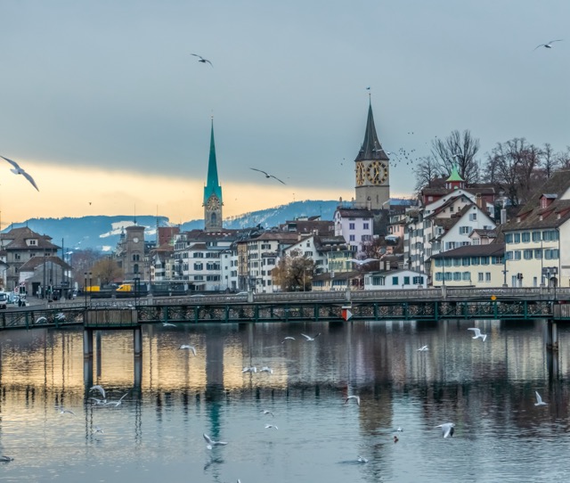 An image showing a view of Zurich city center at Limmat