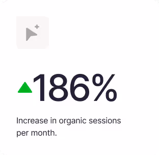 Case study graphic showing some numbers and a green arrow up.