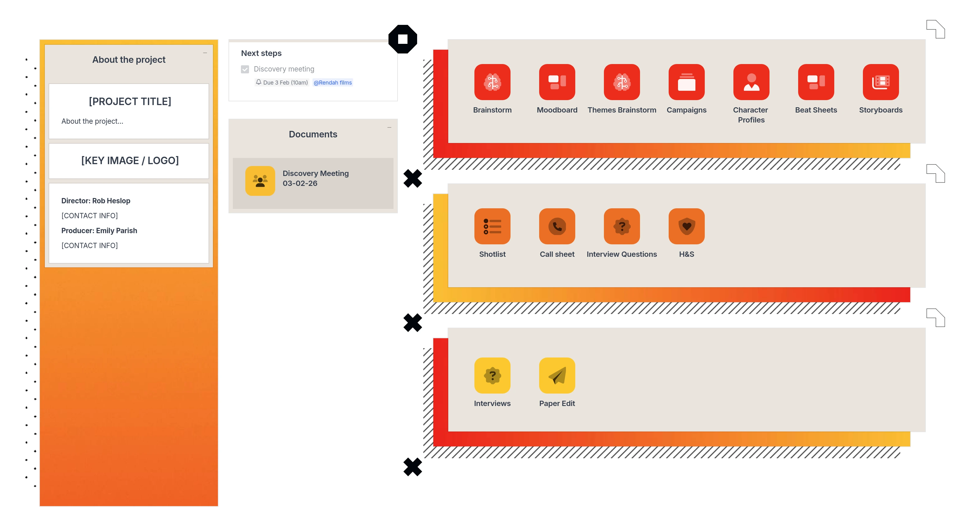 Screenshot of Milanote board used by Rendah Films for full video pre-production planning and client collaboration.