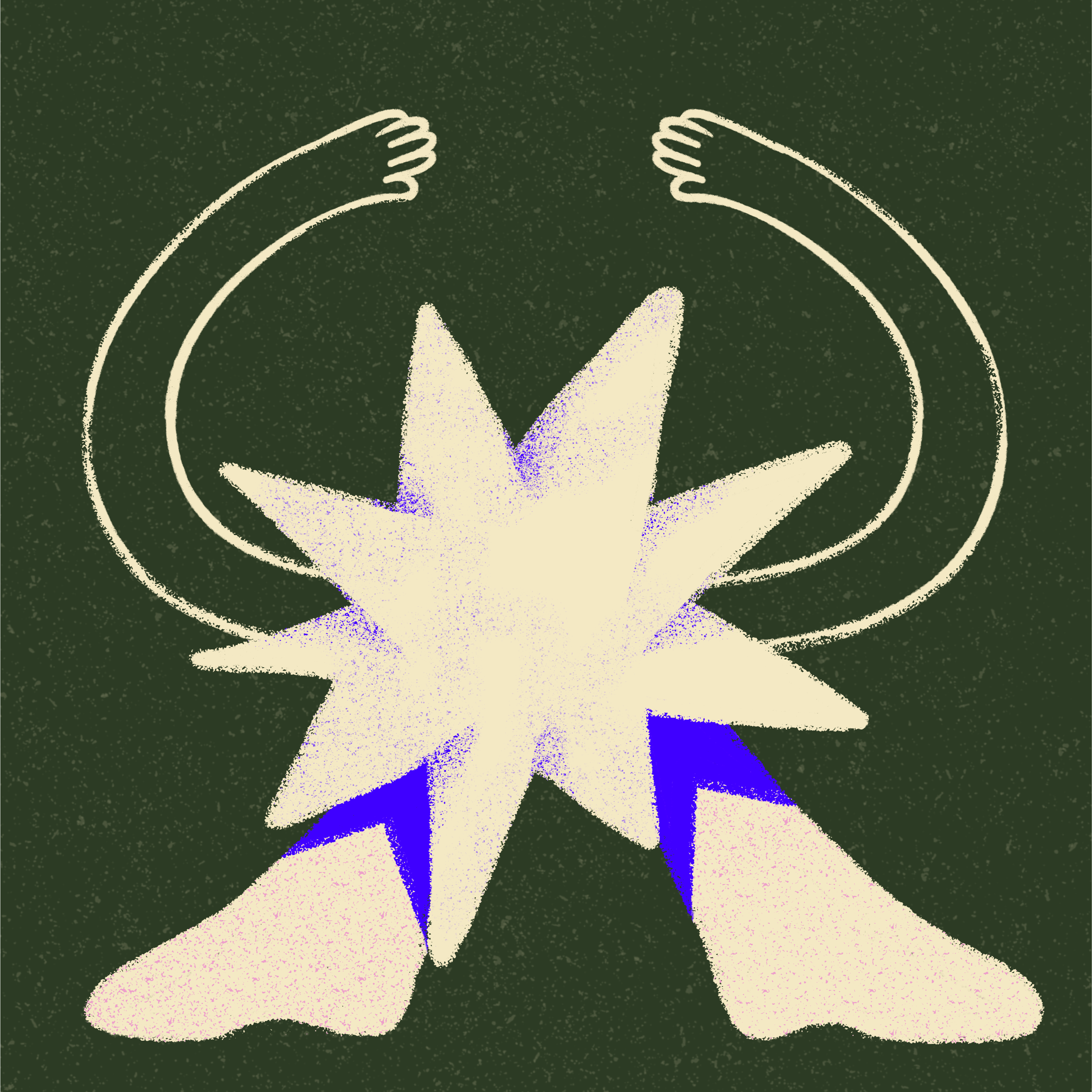 Illustration of a star like Figure holding up a Circle while smiling. 