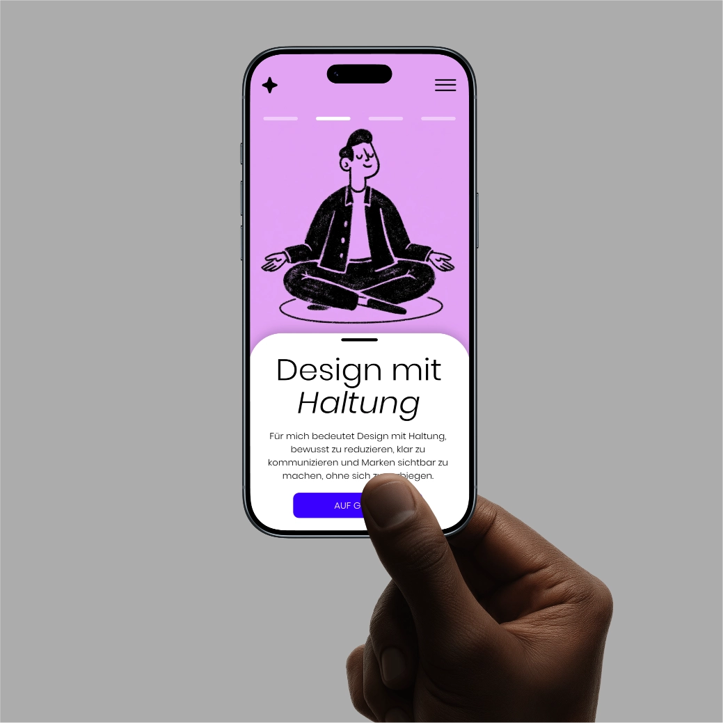 Mobiles Webdesign Leipzig: Ein Smartphone-Mockup zeigt ein modernes, klares Interface mit übersichtlicher Navigation und nutzerfreundlichem Layout für unterwegs.