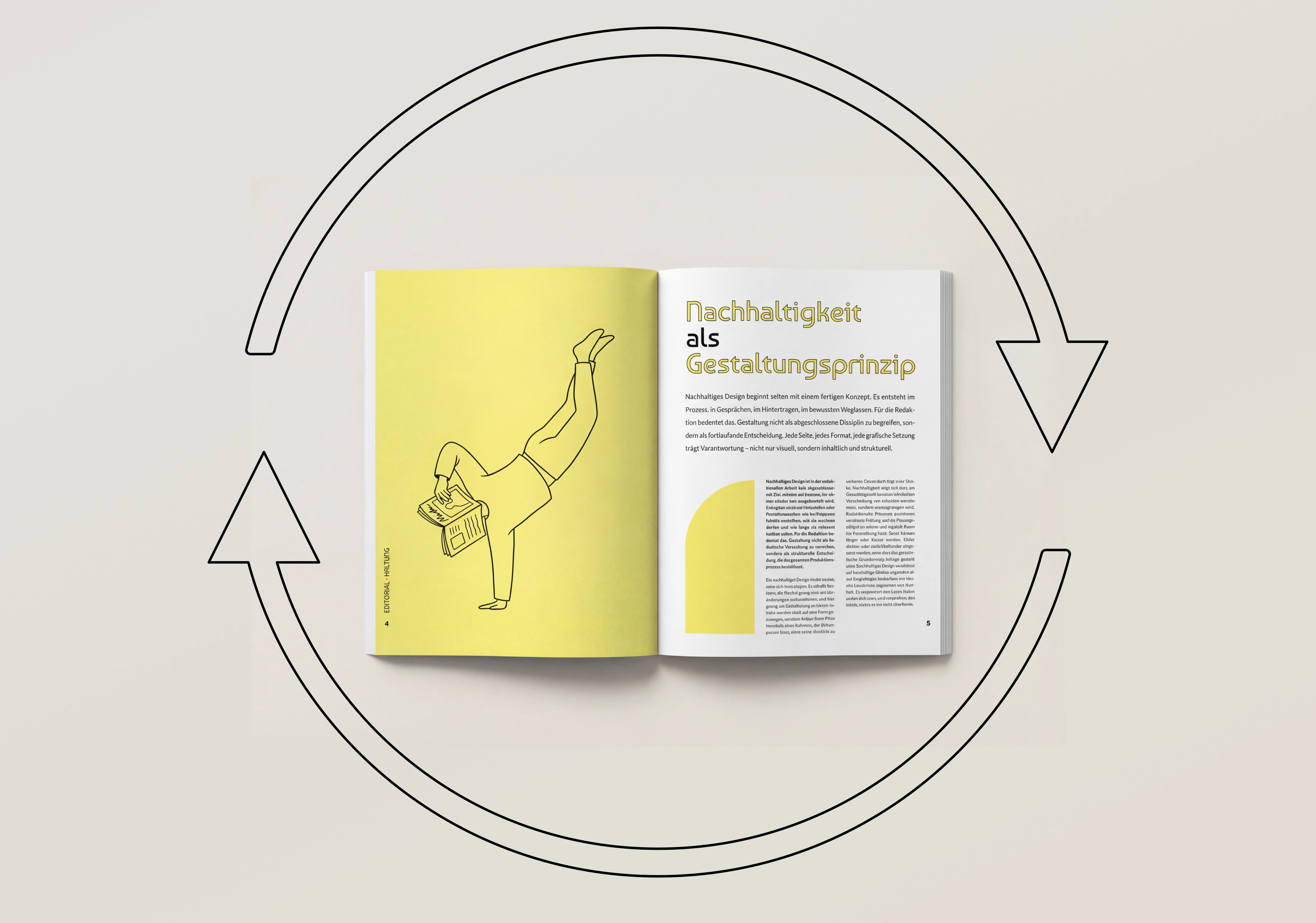 Minimalistisches Magazin-Cover mit nachhaltiger Gestaltung, reduzierter Typografie und natürlicher Anmutung als visuelle Darstellung von nachhaltigem Editorial Design.