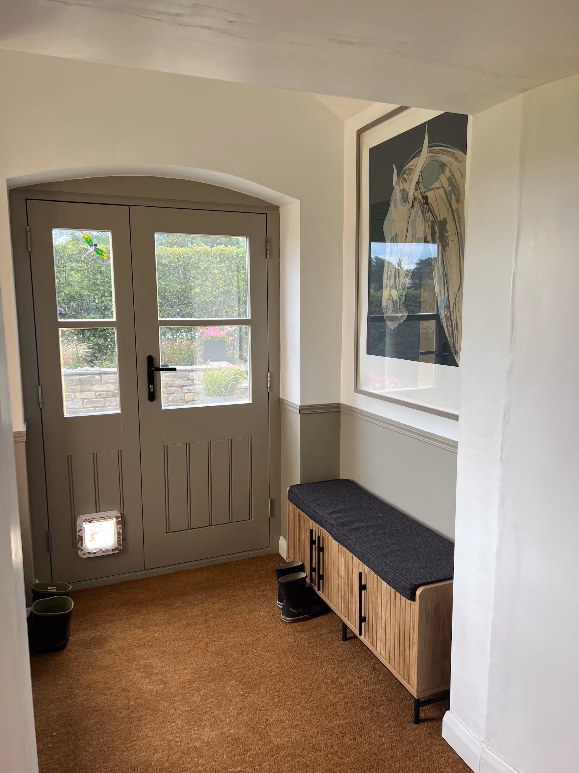 Inside of a timber frame porch extension