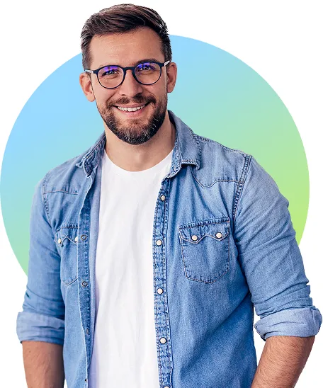 Man standing confidently and looking happy