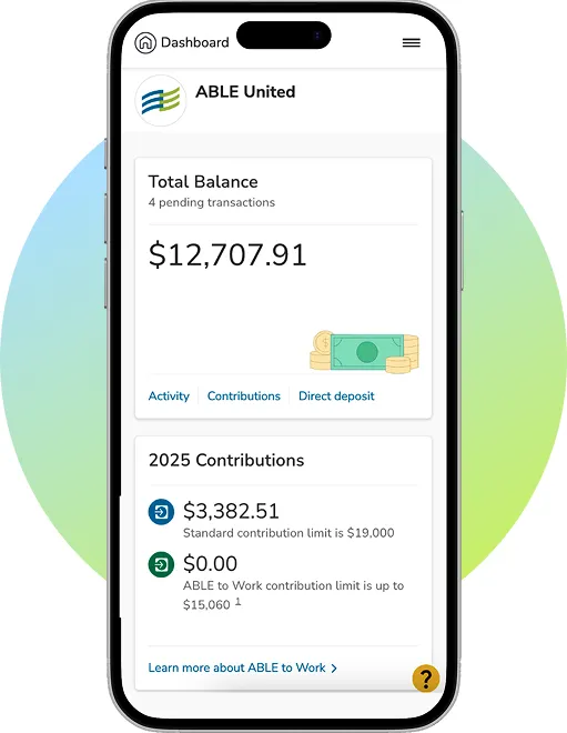 ABLE United Vestwell application dashboard showing savings growing