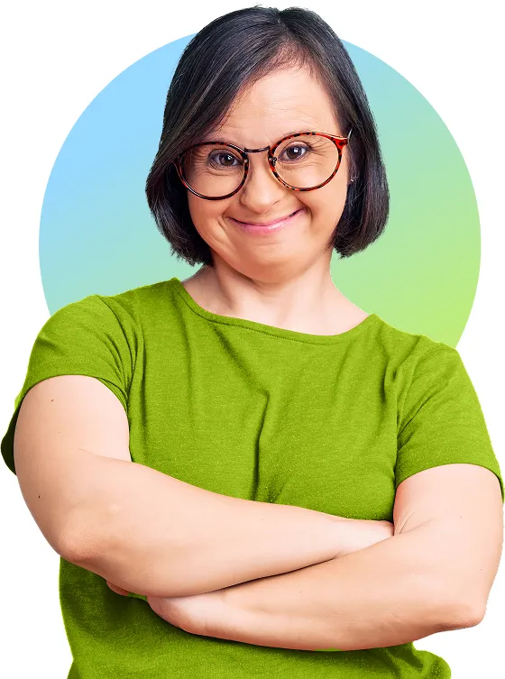 Confident disabled woman with arms crossed and smiling face