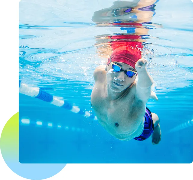 Disabled man swimming in a pool