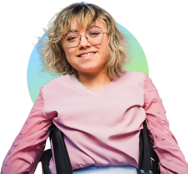 Young disabled woman wearing glasses and smiling