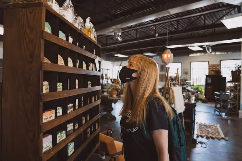 A shopper wearing a mask