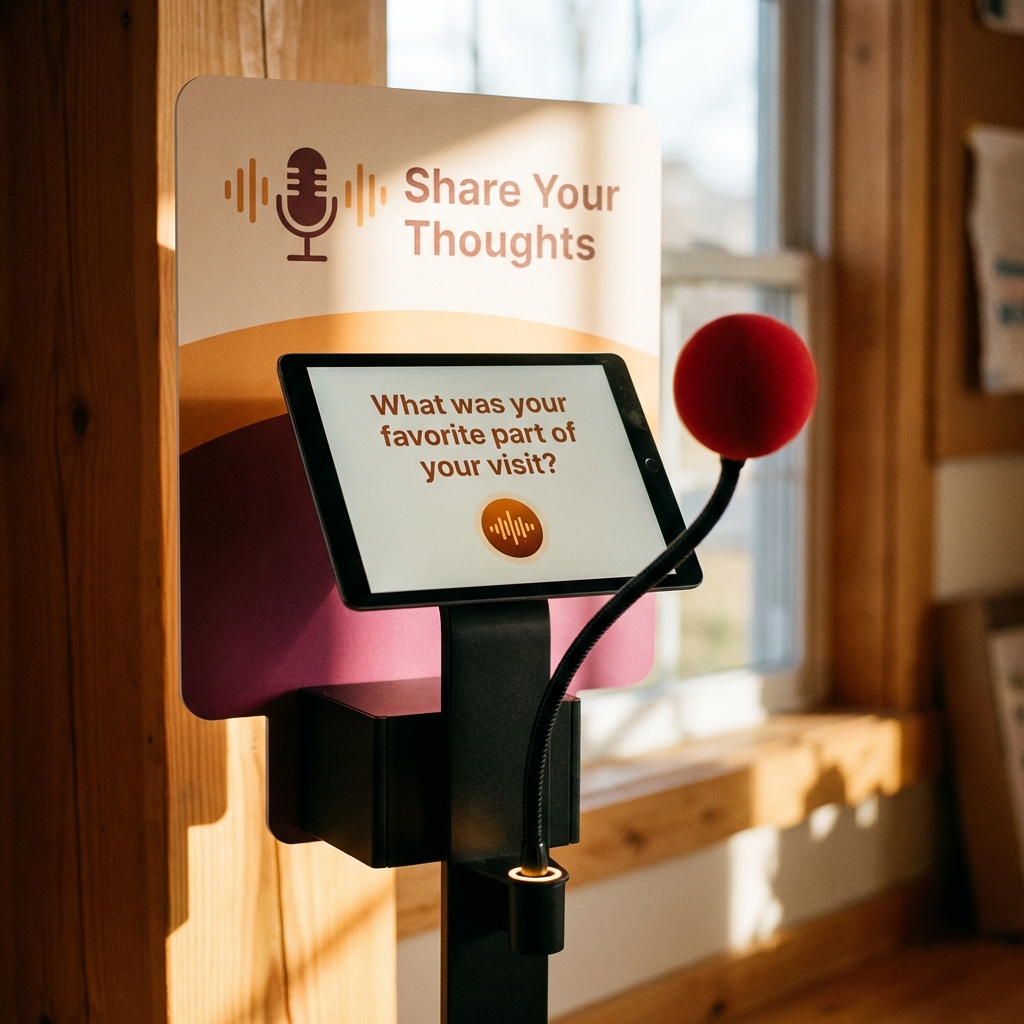 Close-up of voice feedback interface with microphone and instructions visible