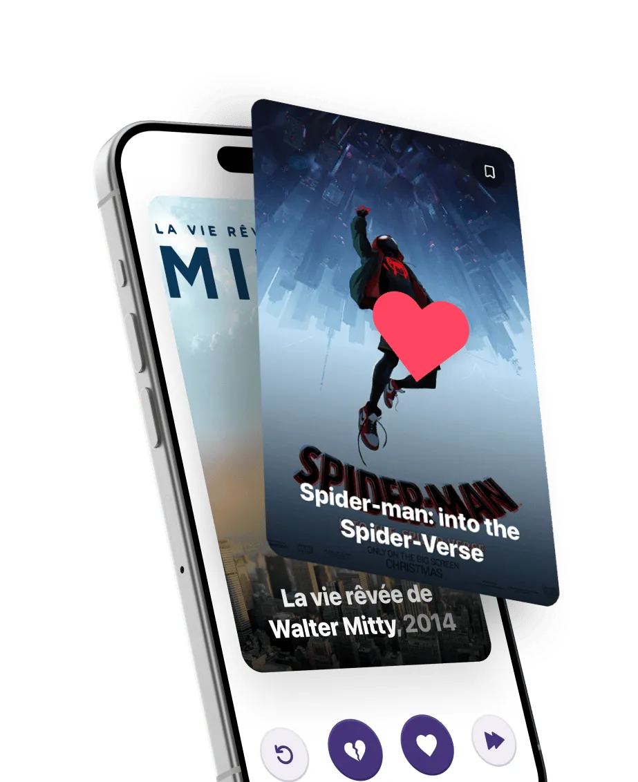 OneMovie application mobile écran de like et dislike des films