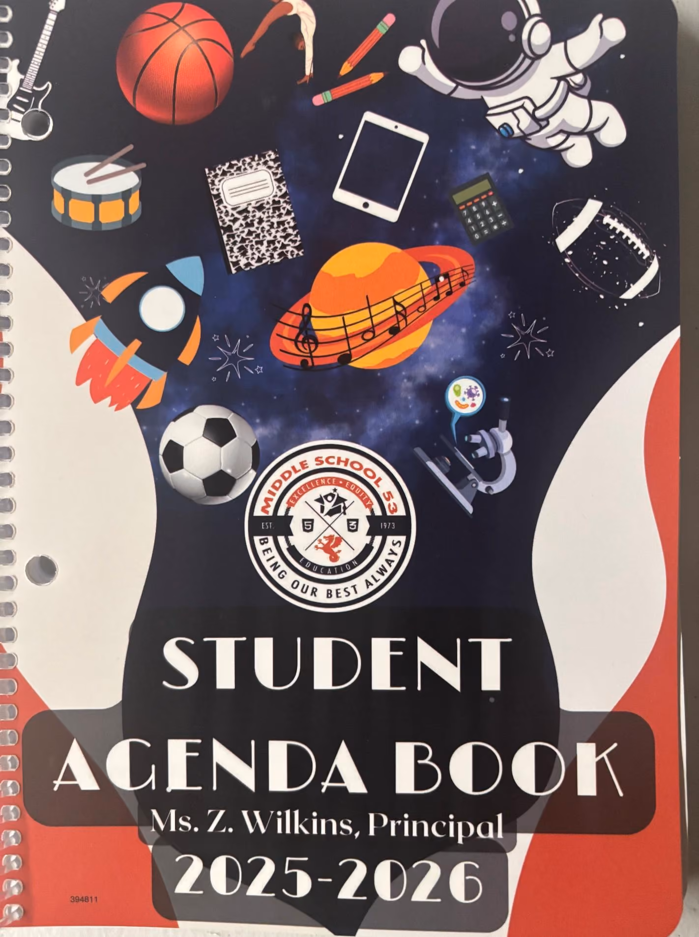 Middle School 53 student agenda book cover for 2025-2026