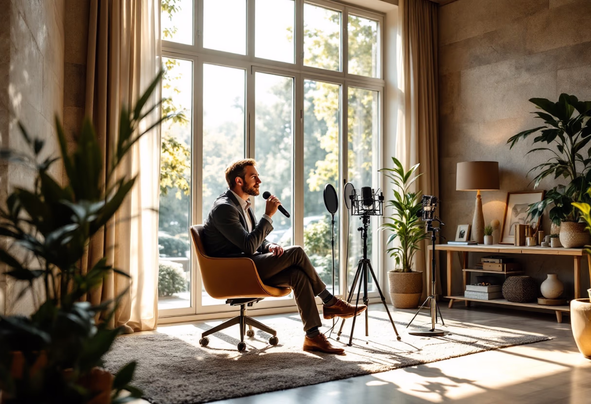 image of financial news broadcast via podcast sitting by windows