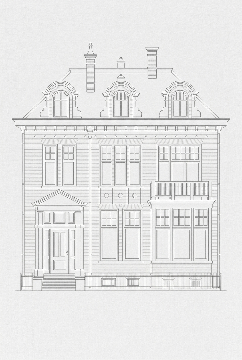Elevation drawing of the Koningslaan city villas