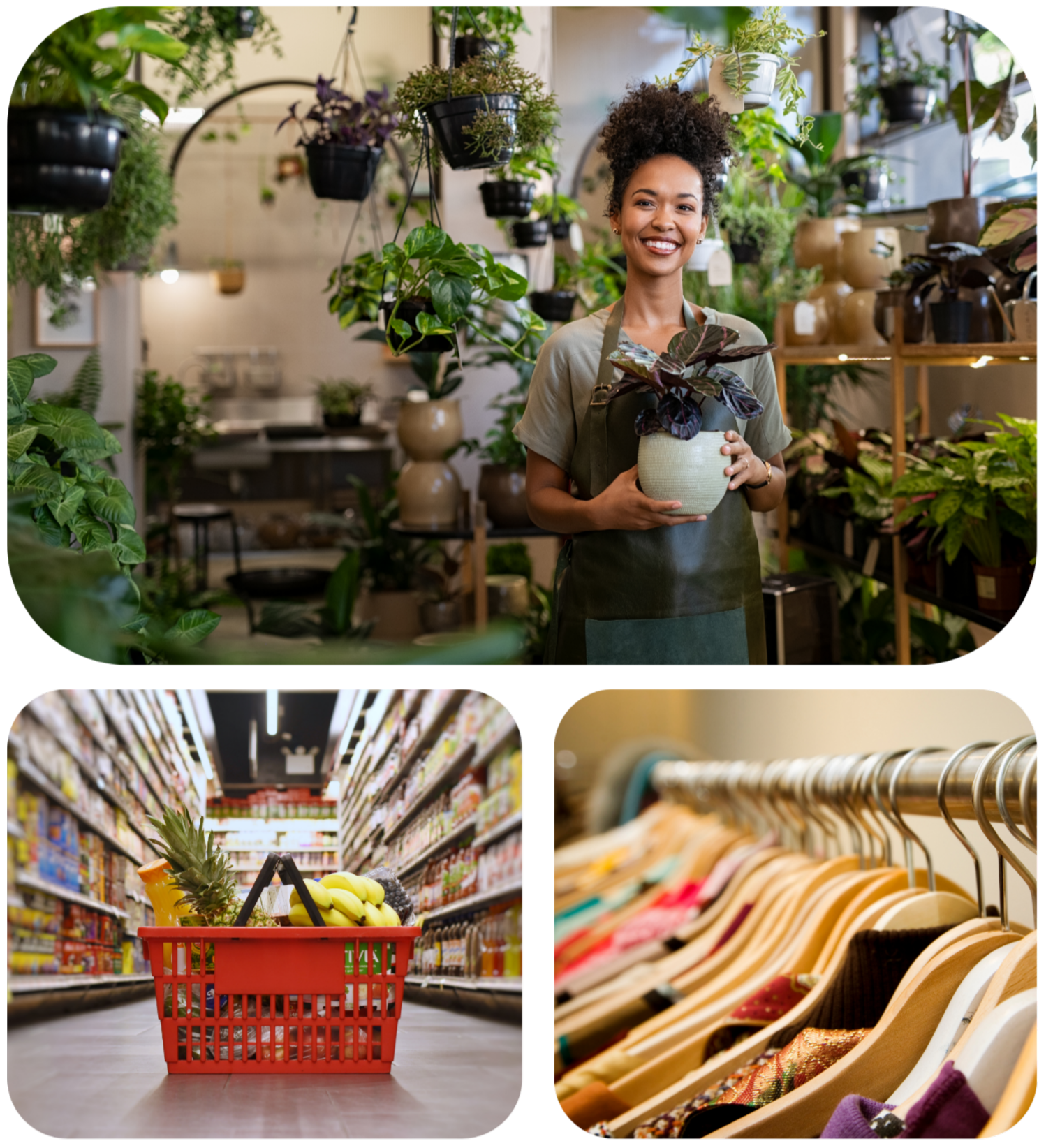 retail shops (flower shop, grocery store, boutique)
