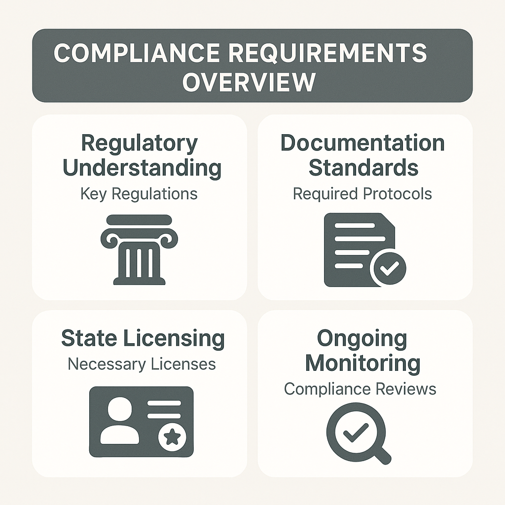 Key compliance requirements for ISO partner programs including regulations, documentation, licensing, and monitoring practices.