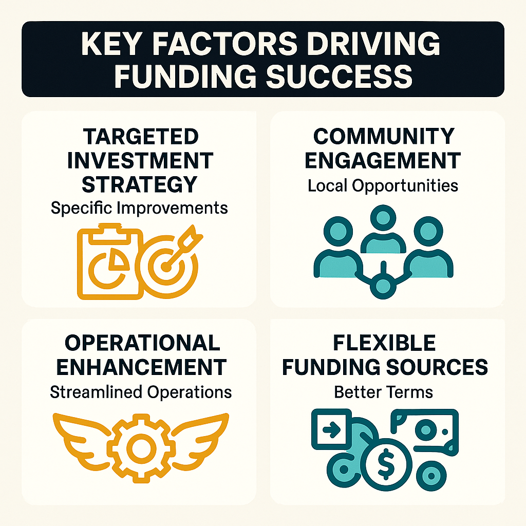 Key factors for retail funding success include targeted investment, community engagement, operational enhancement, and flexible funding sources.