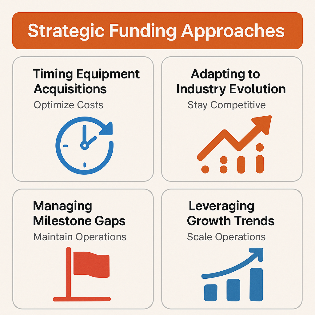Funding strategies for construction businesses including timing equipment purchases, adapting to industry changes, managing payment gaps, and leveraging growth trends.
