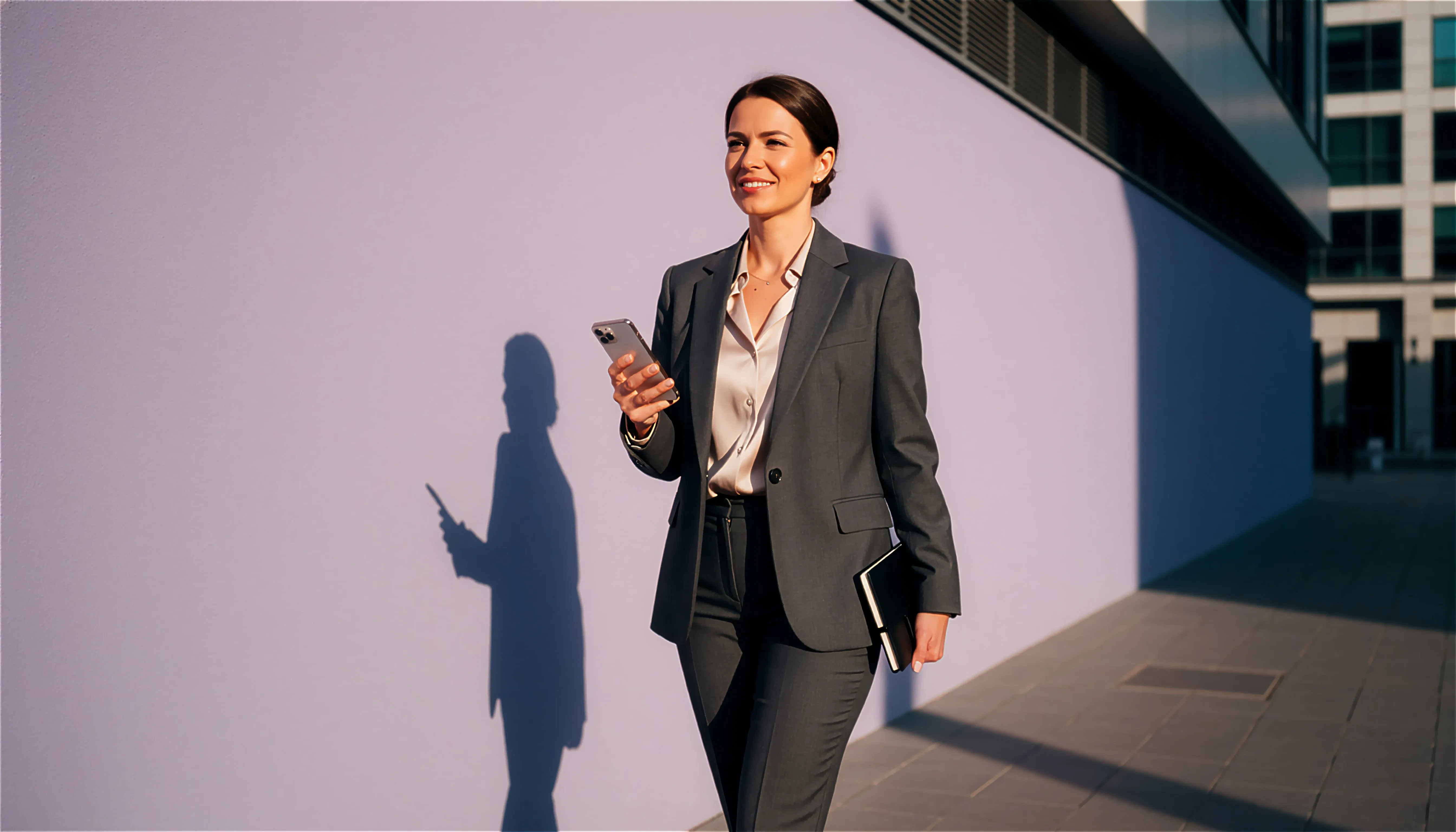 Mujer ejecutiva caminando feliz