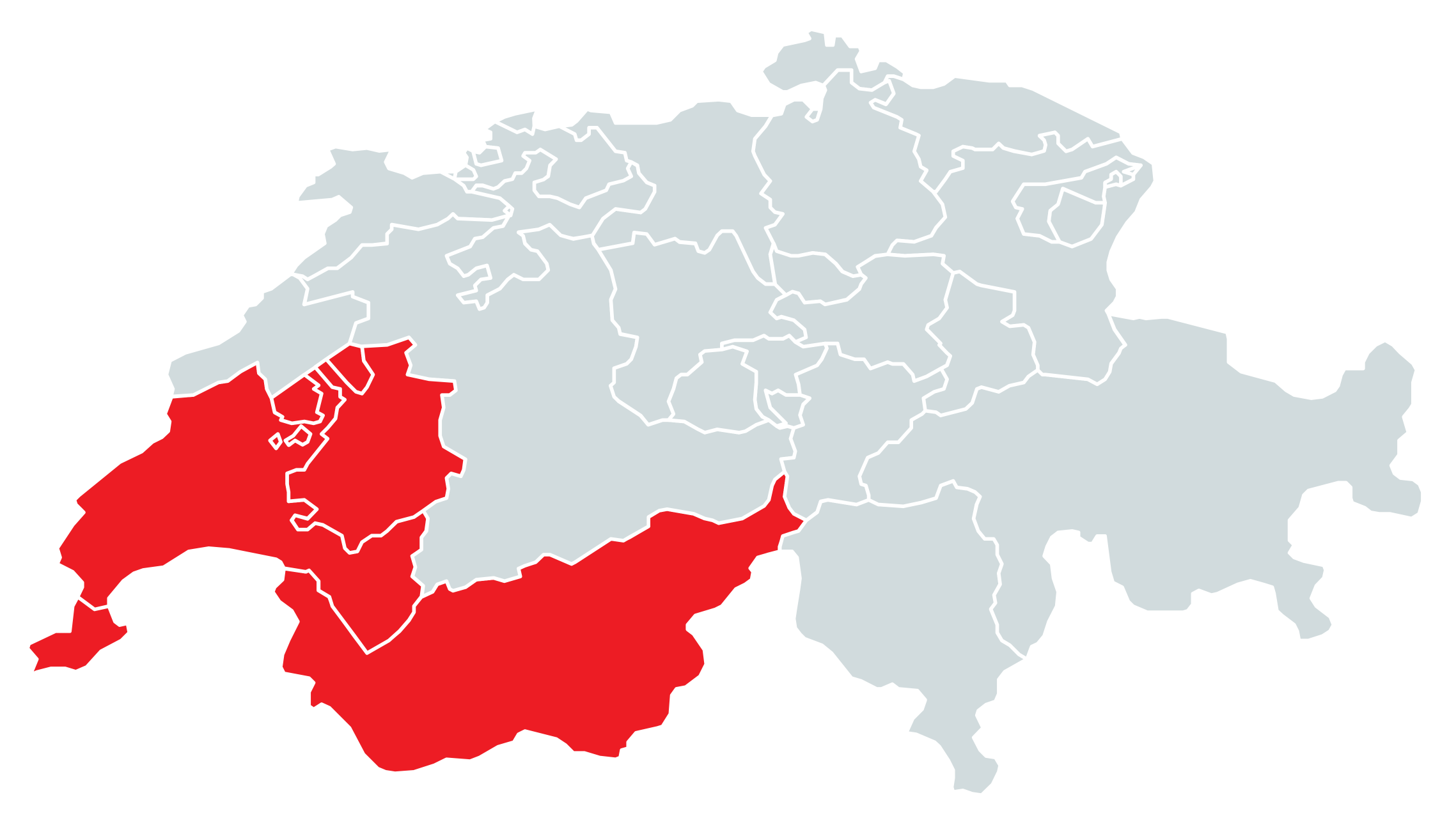 Carte des zones desservies en Suisse romande (Vaud, Valais, Fribourg)