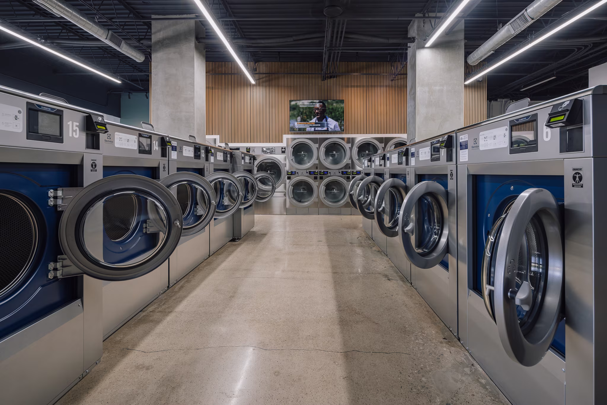 The Wash laundromat in Richardson TX was designed for a modern, pleasant, welcoming customer experience