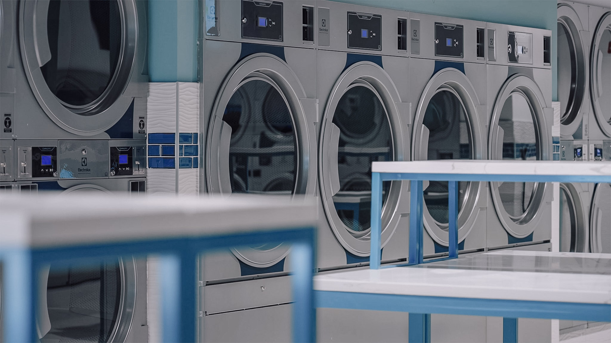 Laundromat megastore featuring top-of-the-line professional Electrolux dryers