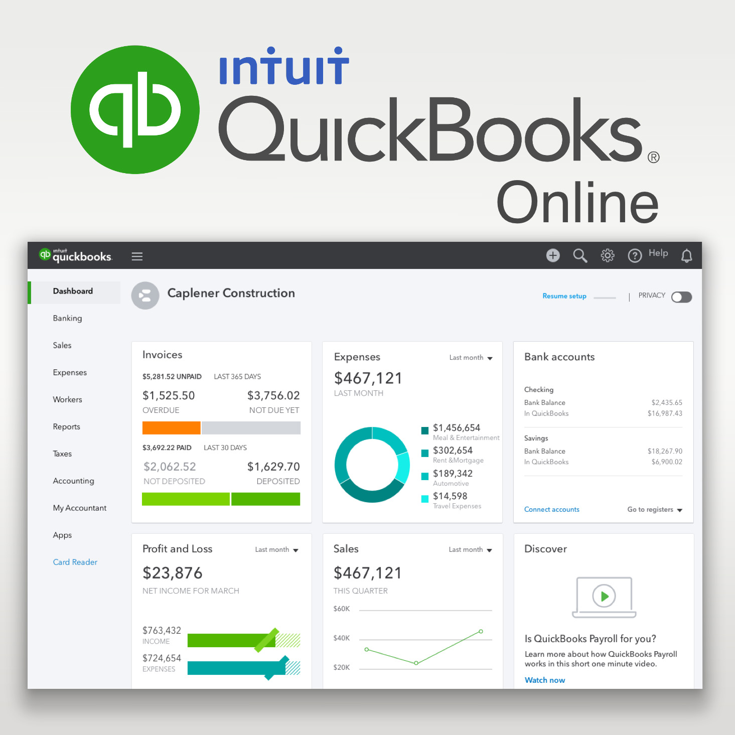 QuickBooks setup icon with gear and wrench on green background for business accounting services