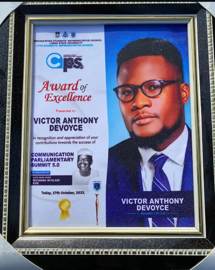 Certificate of Excellence by Lagos State University