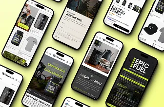 Multiple phones displaying different parts of the WorkEpic website on a diagonal.