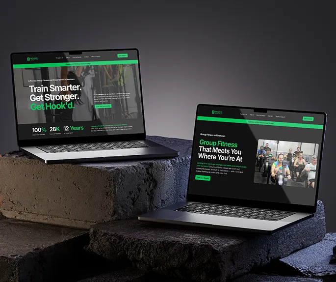 two laptops on a block