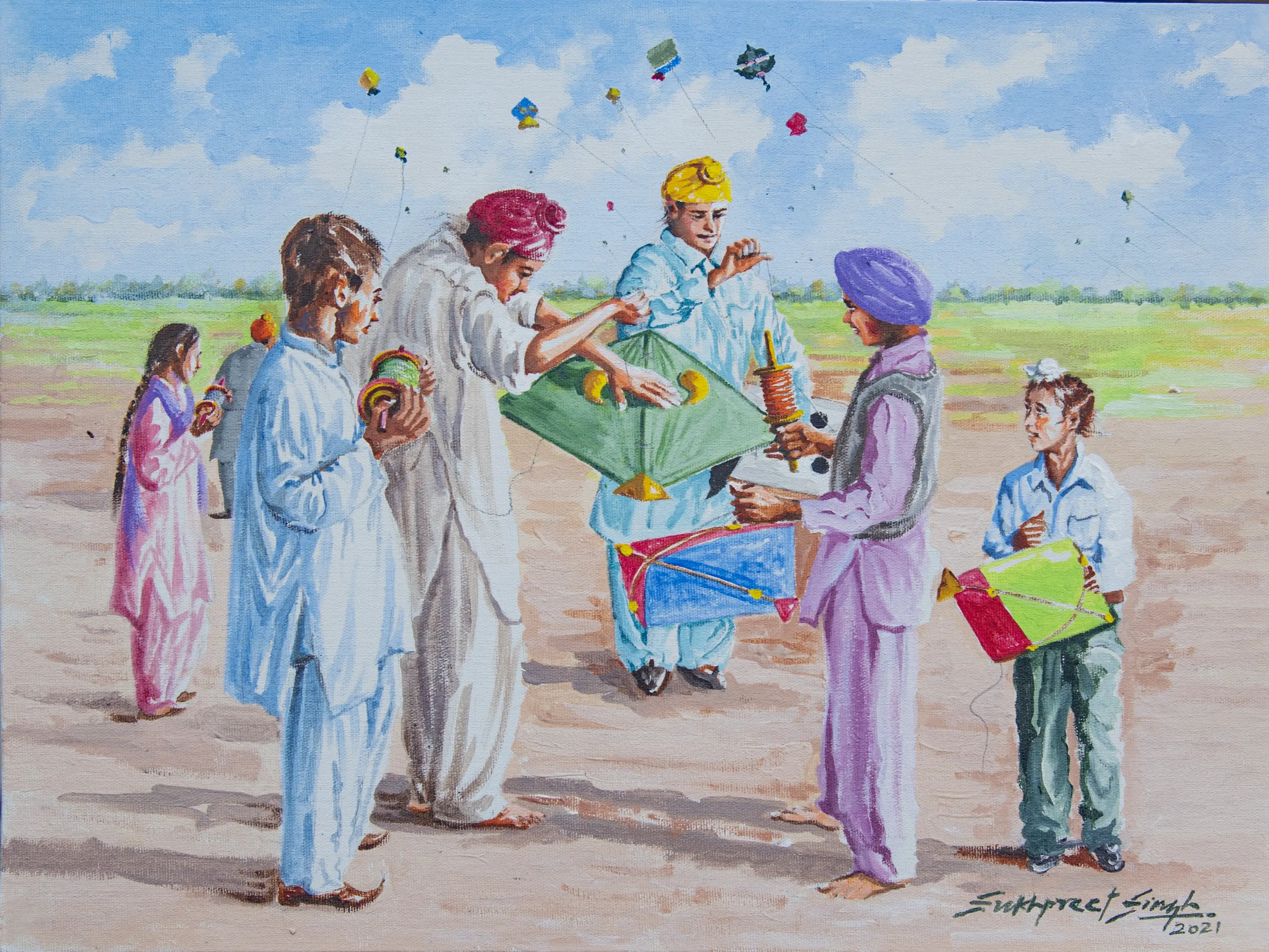 Children preparing kites