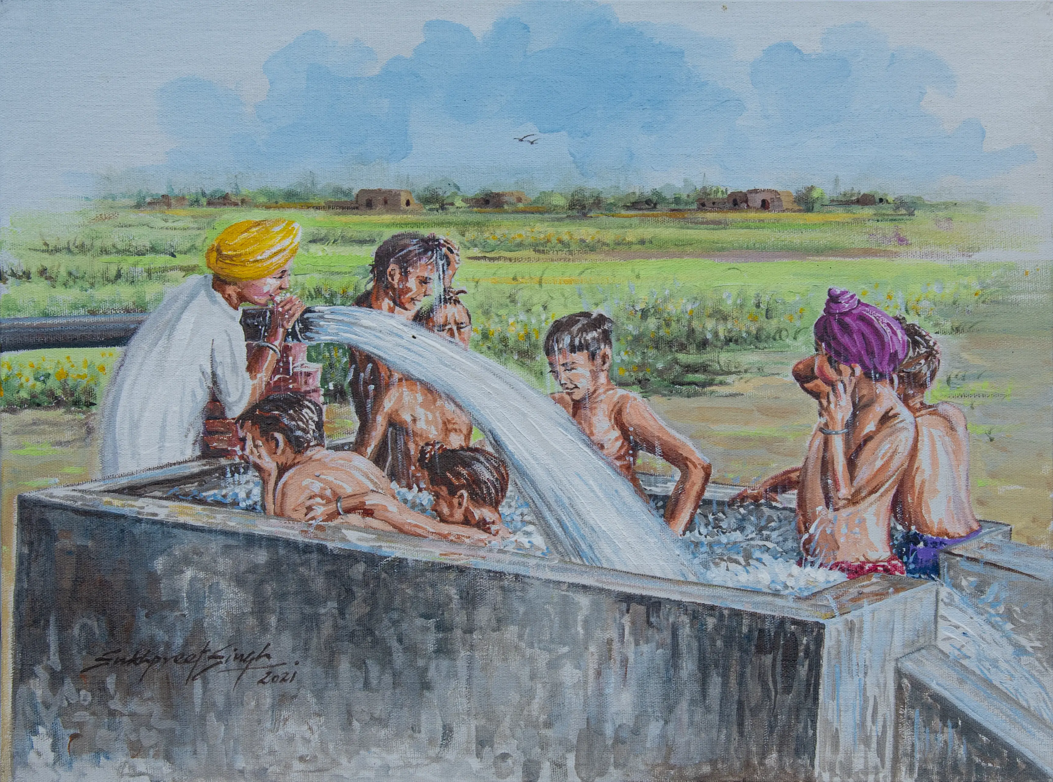 Children bathing in a tubewell