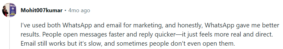 A Redditor weighs in about WhatsApp vs Email.