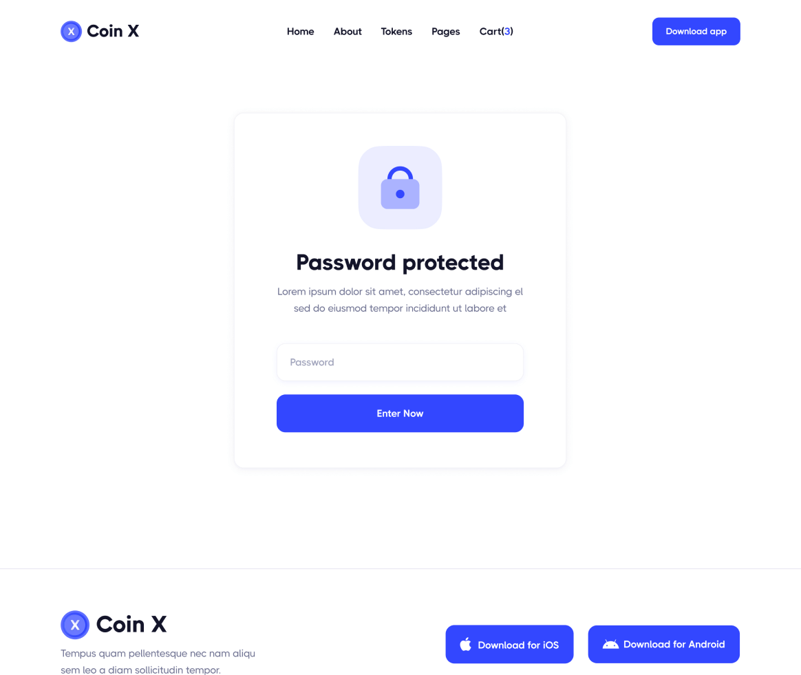 Coin X - Password Protected page - Crypto Startup Webflow Template