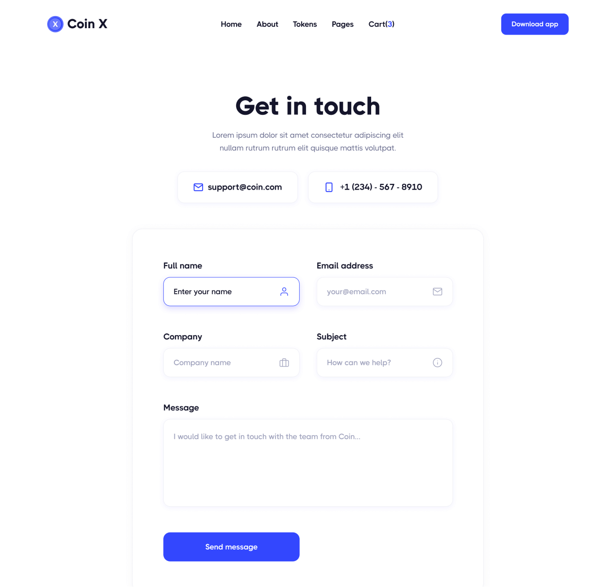 Coin X - Contact page - Crypto Startup Webflow Template